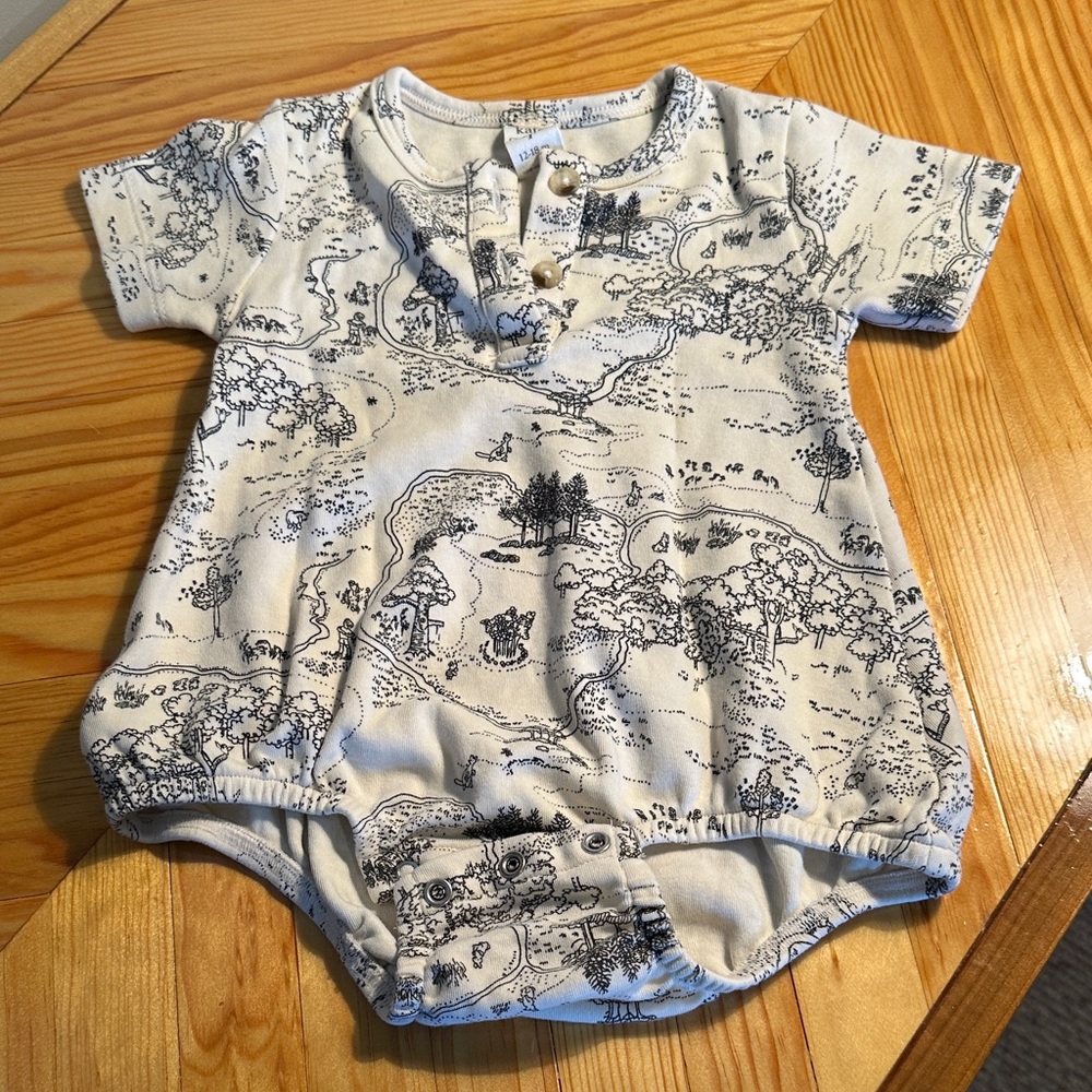 Kate Quinn Pooh Hundred Acre Wood Map Bubble Henley Romper